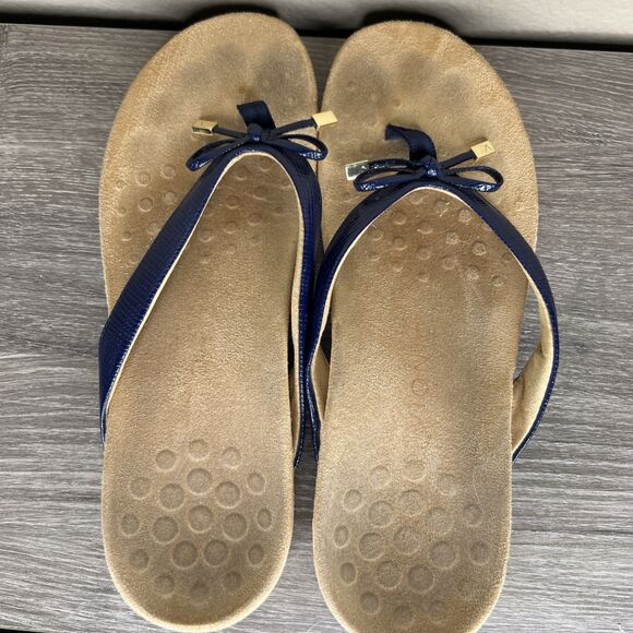 Vionic Flip Flop Shoes Sandals Bow Bella Women's 11? Navy Blue Comfort Support - Picture 5 of 11